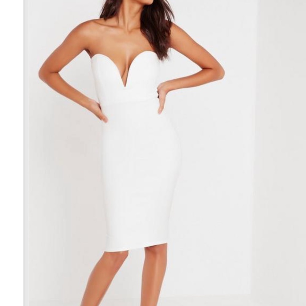 Missguided scuba plunge bandeau midi dress white